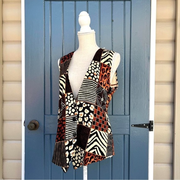 Vintage Black and brown patchwork vest with a boho vibe Women Size Medium - Picture 1 of 5